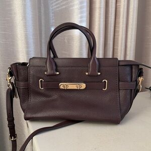 Coach Leather Satchel Handbag in Deep Burgundy